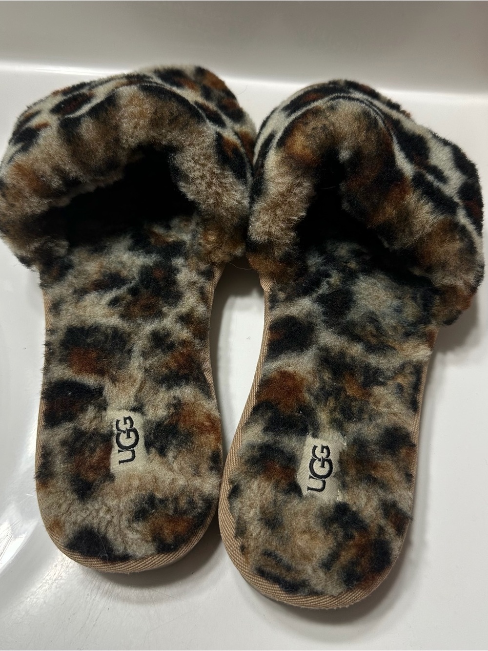 UGG Women's Leopard Faux-Fur Slide Sandals - Picture 3 of 5